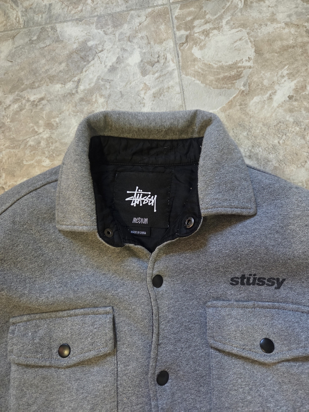 Grey Stüssy fleece Jacket Mens Medium - Picture 10 of 16